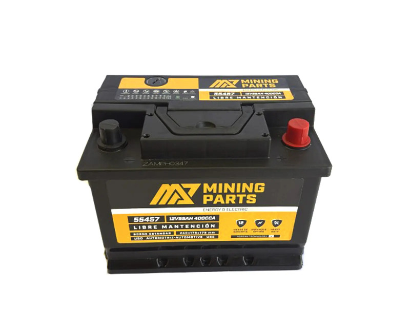 Batería Mining Parts 55Ah 12V 400 CCA con polaridad positivo derecho e instalación en Santiago.