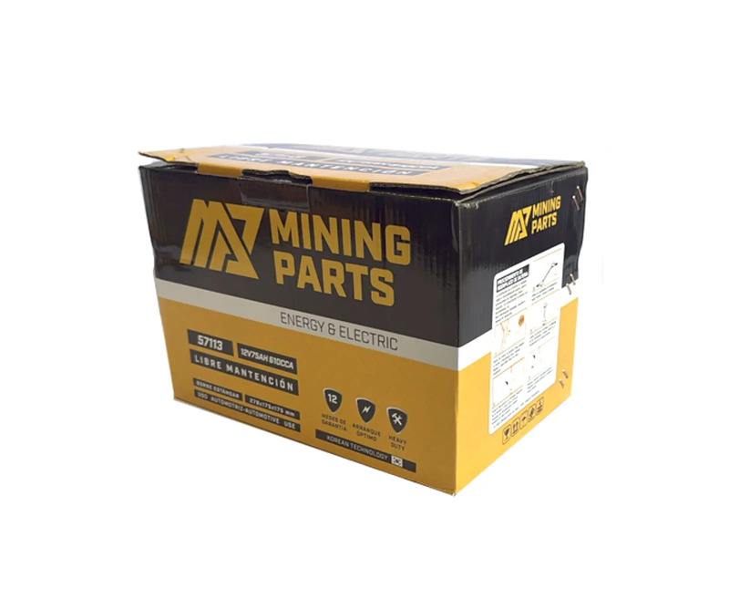 Batería Mining Parts 75Ah 12V 610 CCA con servicio de instalación técnica a domicilio en Santiago.