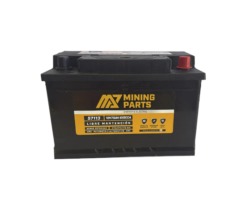 Batería Mining Parts 75Ah 12V 610 CCA con servicio de instalación técnica a domicilio en Santiago.