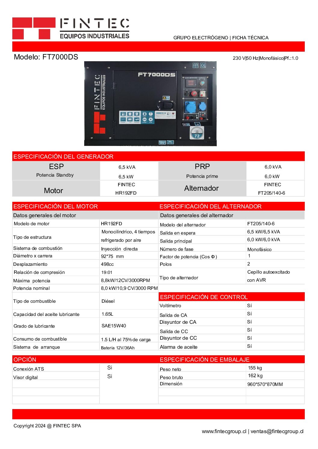 Generador Eléctrico Diésel FT7000DS 6.5 KVA - Imagen 4
