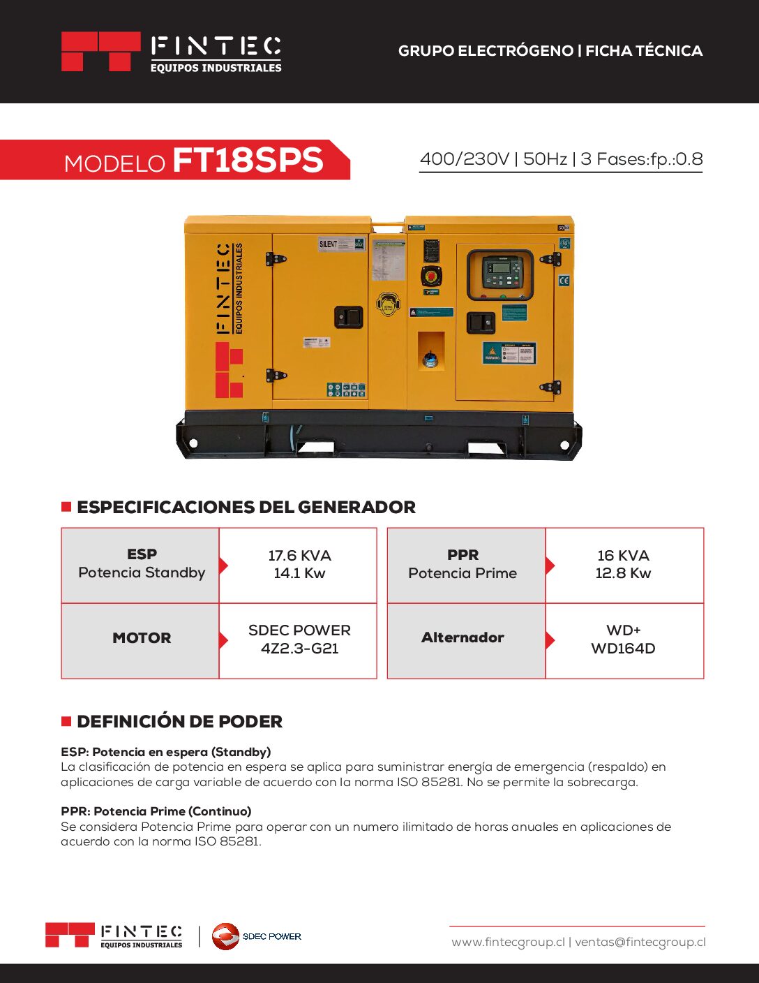 Generador Eléctrico FT18SPS 18 KVA Trifásico - Imagen 4
