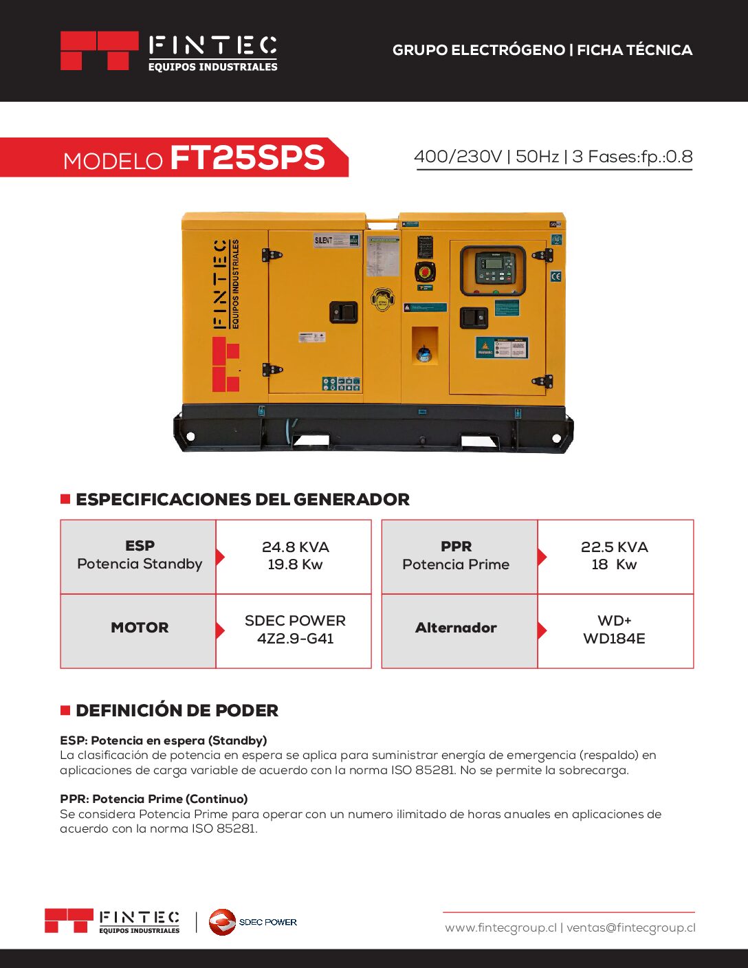 Generador Eléctrico FT25SPS 25 KVA trifásico - Imagen 4